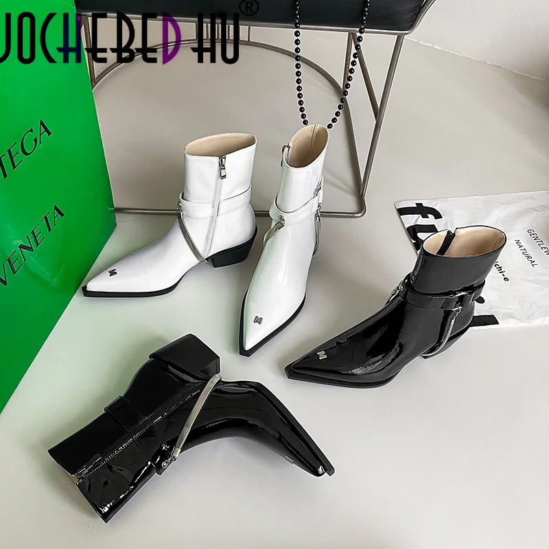 

Ботинки женские из натуральной кожи, с металлической отделкой, Осень-зима