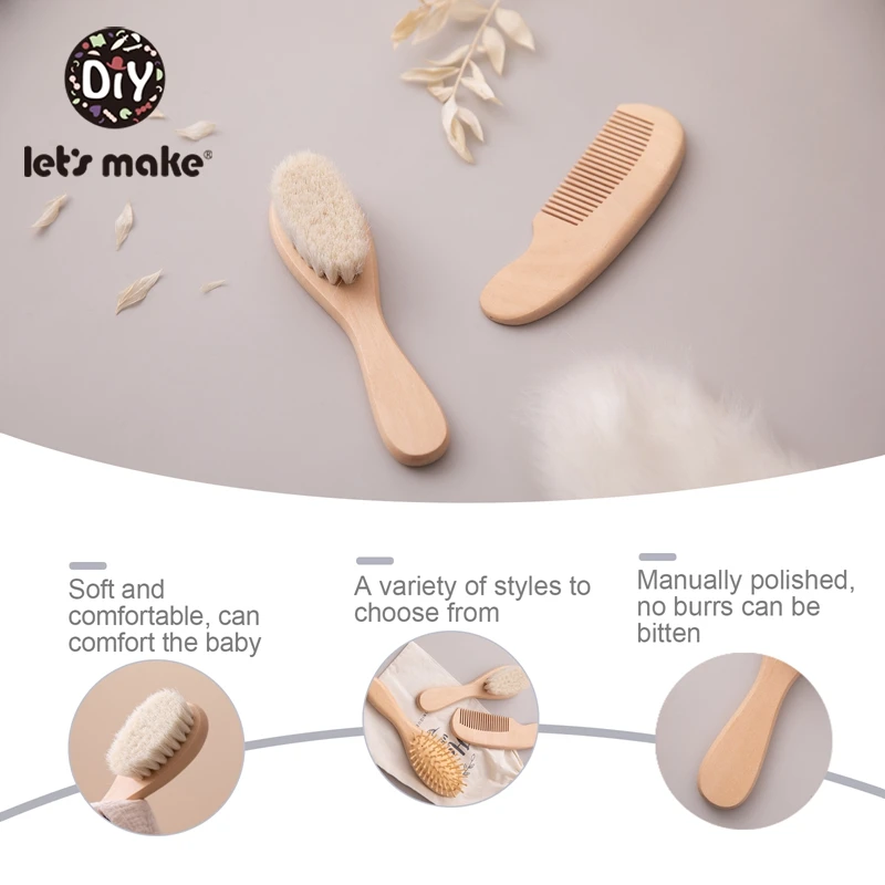 Let'S Make Baby Wooden Brush Comb Newborn Hair Brush Infant Head Massager Hair Brush Infant Comb Head Massager Custom Logo