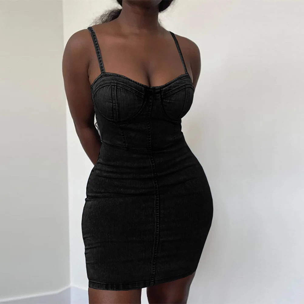 Женское сексуальное однотонное облегающее мини платье из джинсовой ткани на