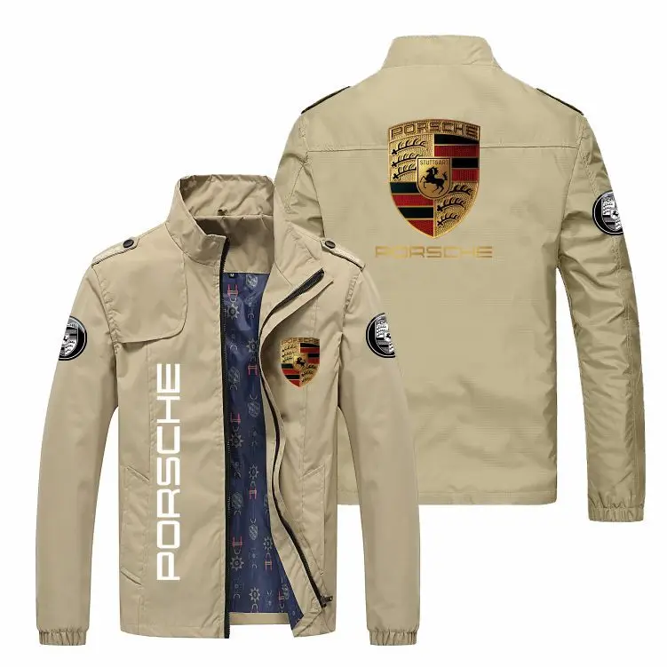 

Motorcycle jacket fashion young men spring and autumn car LOGO zipper cardigan jacket stand-up collar men's slim fit