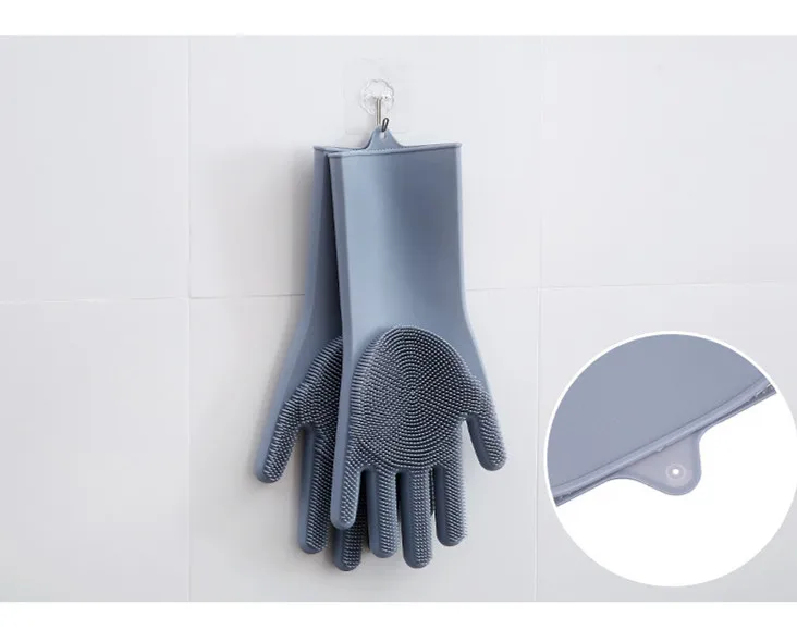 Силиконовые перчатки для мытья посуды 1 пара с щеткой чистки 100% | Безопасность и