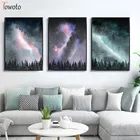 Холщовый постер с изображением галактического Пейзажа для гостиной, сказочное настенное искусство, фиолетовая, зеленая звезда, небо, домашняя декоративная картина