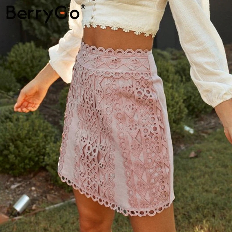 BerryGo трапециевидная кружевная вышивка женская юбка Повседневная Уличная Осенняя