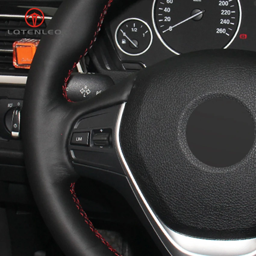 

LQTENLEO Black Genuine Leather Car Steering Wheel Cover for BMW F20 F21 F22 F23 118i 120i 125i 120d 218i 228i 420i 430i 435i