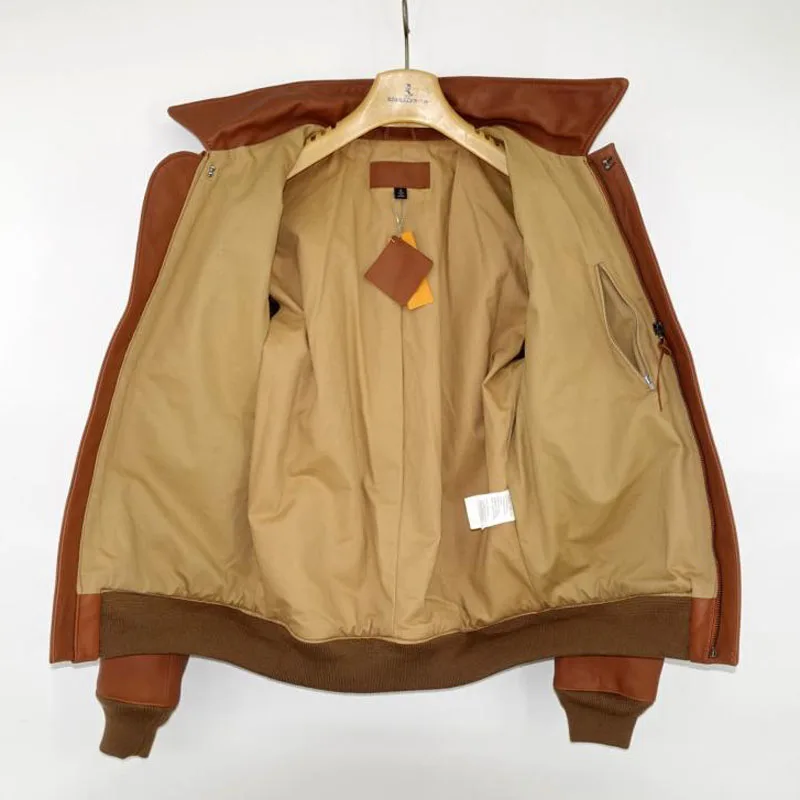 

Brown A2 Genuine Leather Jacket Italy Cow Skin slim Flight Mens Genuine Leather Coat