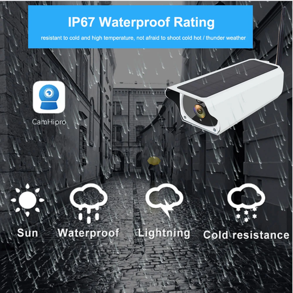 

Solar WiFi IP Camera 1080P HD Outdoor H.264 2MP Surveillance Camera PIR Motion Alarm Two-Way Audio Security Camera CamHipro