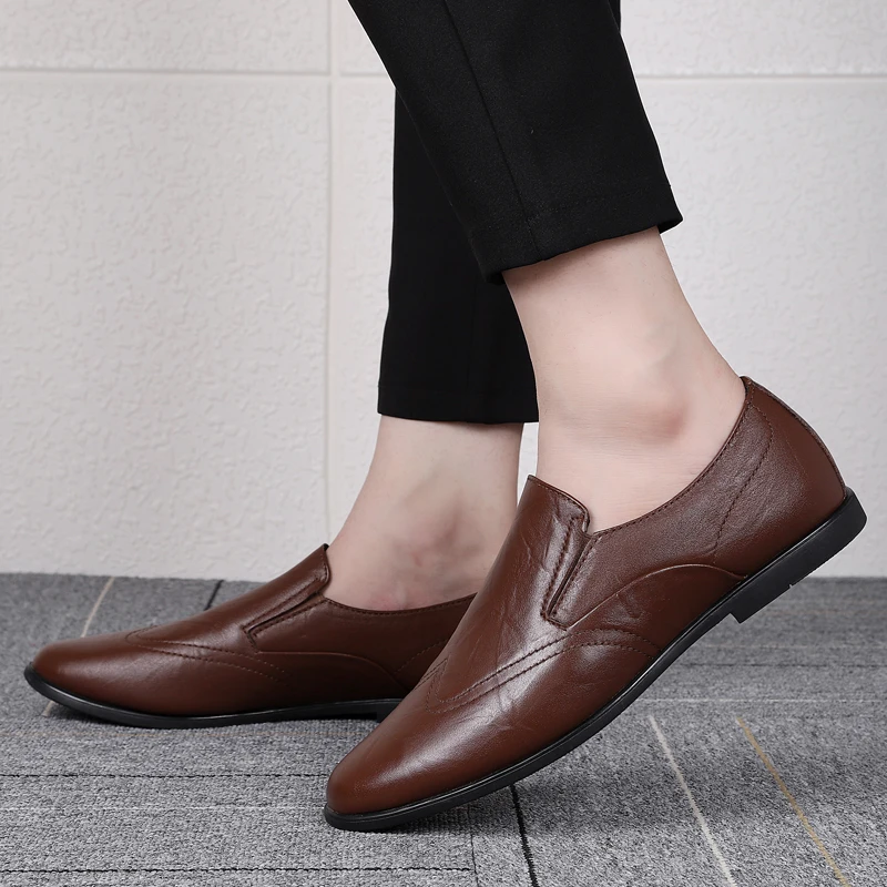 

Man Leather Shoes Slip on 2020 Autumn Male Casual Loafers Genuine Leather Boat Footwear Mocassin Homme Luxury Soft