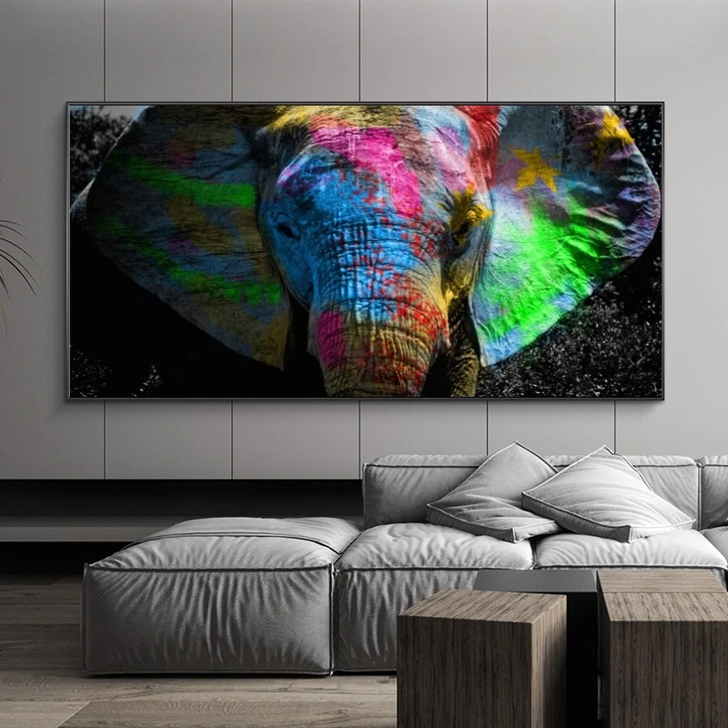 

Colorful Elephant Graffiti Art Canvas Paintings On The Wall Posters And Prints African Animals Pictures Kids Room Decoration