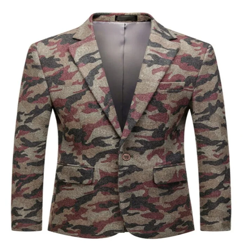 Men's new suit European and American urban style business casual camouflage printed single jacket ternos masculino italiano