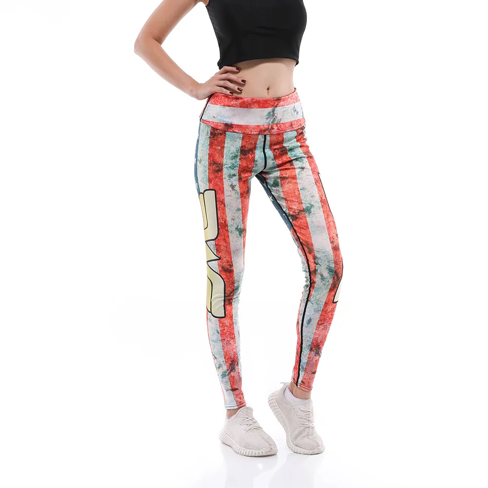 Цифровая печать под брюки женские фитнес модные девять точек брюки.|Легинсы| |