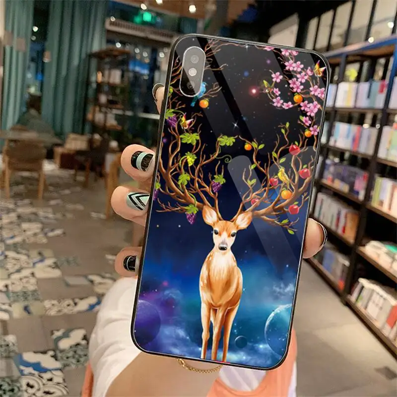 

Deer Cute Elk Phone Case Tempered glass For iphone 5C 6 6S 7 8 plus X XS XR 11 PRO MAX