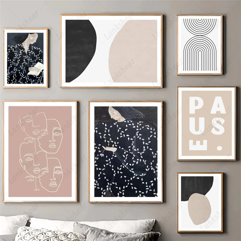 

Wall Art Canvas Painting Abstract Line Curve Geometric Color Block Nordic Posters and Prints Pictures for Living Room Decoration