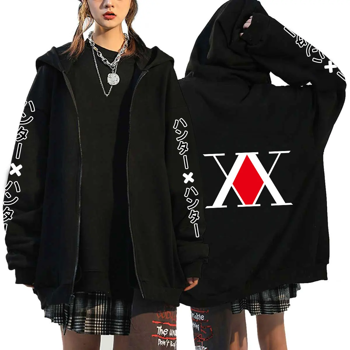 Hunter X Killua Zoldyck Zip Up Hoodies Streetwear Plus Size Jackets Coats Long Sleeve Fleece Zipper Anime | Женская одежда