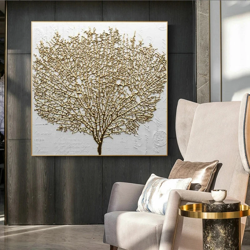

Wall Decorative Painting Posters and Prints Wall Art Canvas Painting Abstract Golden Tree Pictures for Living Room No Frame