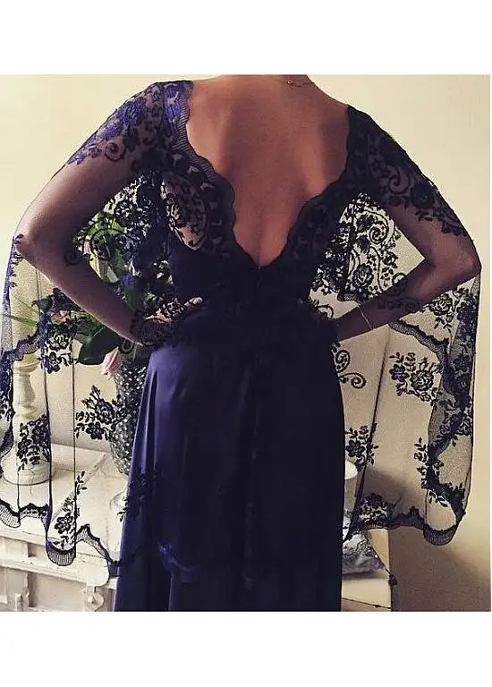 

New Purple Mother of the Bride Dresses Cape-Sleeves Satin V-neck A-line Lace Formal Mother Weddings Evening Gowns For Banquet