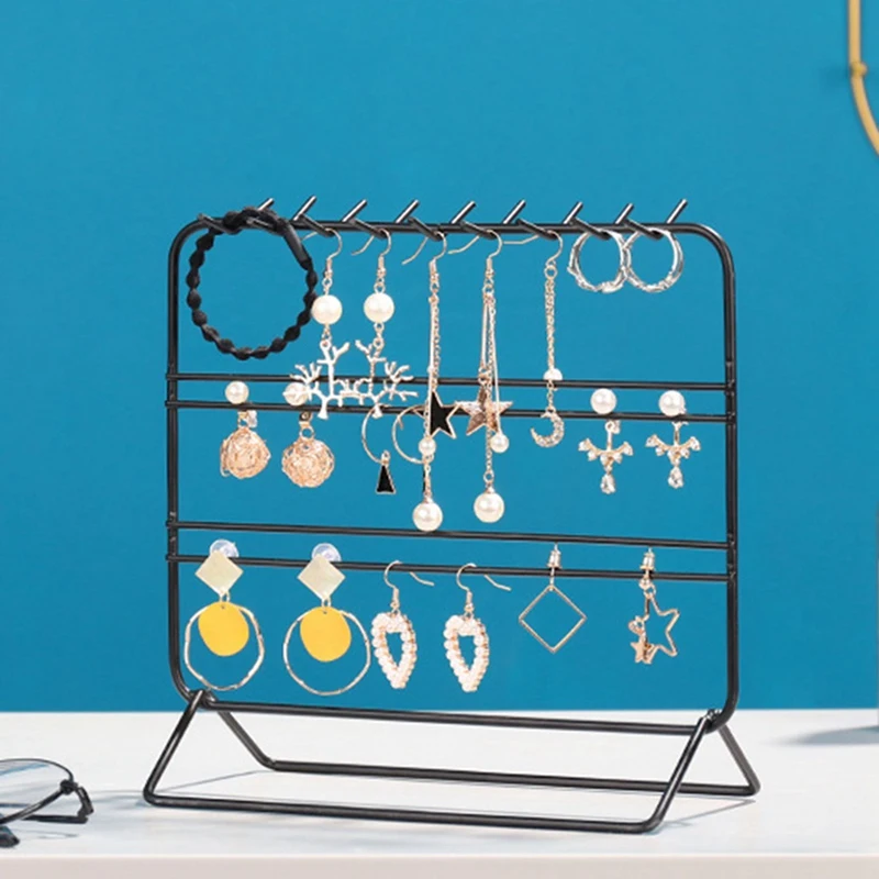 

2 Pcs Jewelry Storage Rack with Hook and Loop Wrought Iron Storage Display Rack Stand, Black & Pink