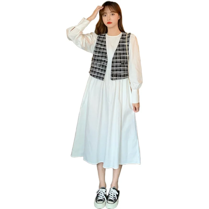 

French Style Gentle Long-Sleeved for Women Autumn Vest Suit Salt Sweet Dress Scheming Design Niche