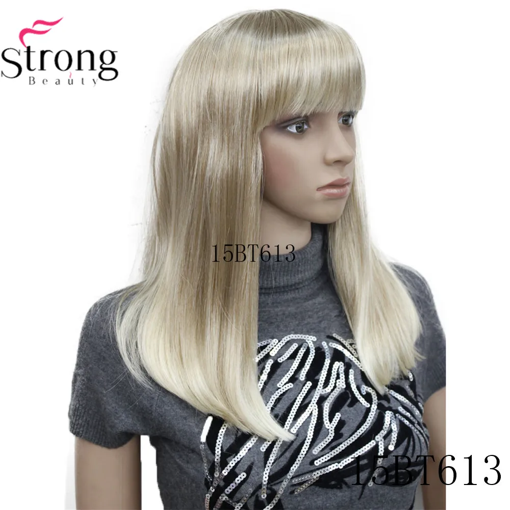 StrongBeauty Женские синтетические парики волосы черный/Блонд длинные прямые аккуратная челка стиль Natura парик волосы