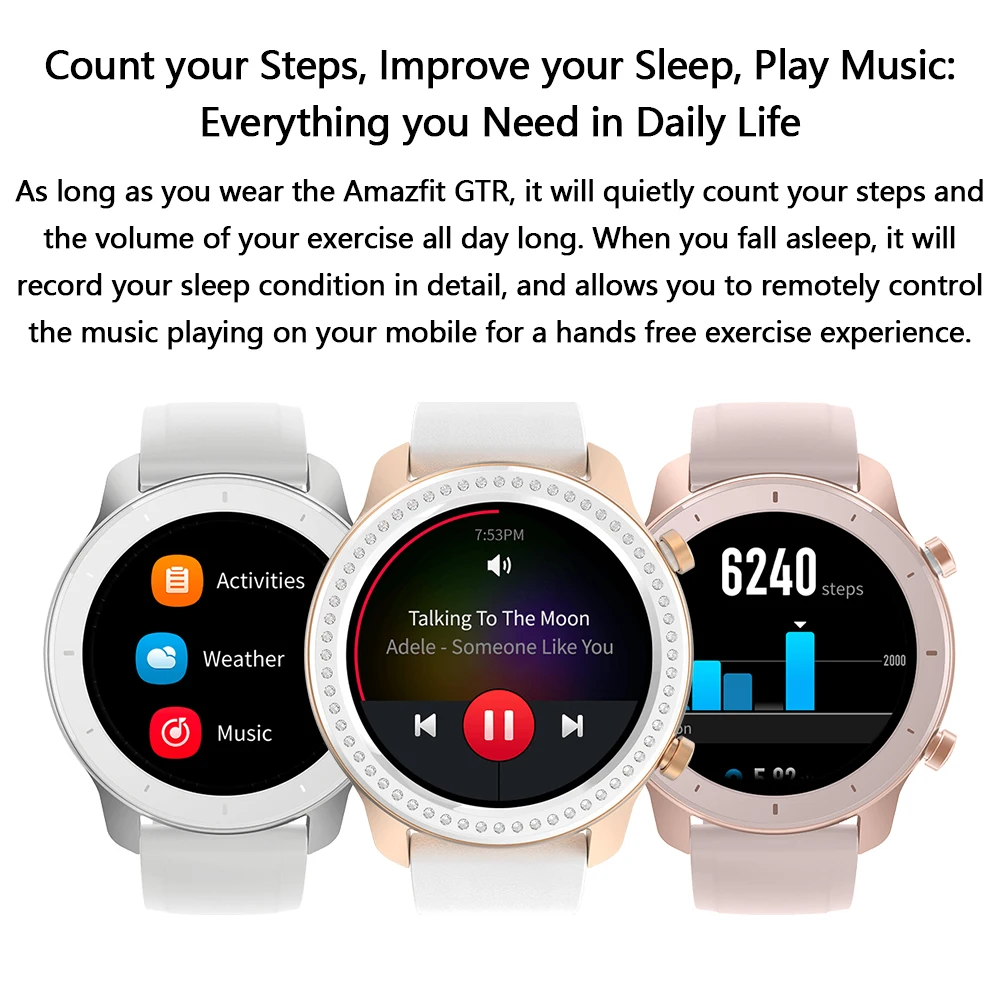 Глобальная версия Amazfit GTR Smart Watch 42 мм 5ATM 24 дней Батарея GPS и ГЛОНАСС Смарт часы Для