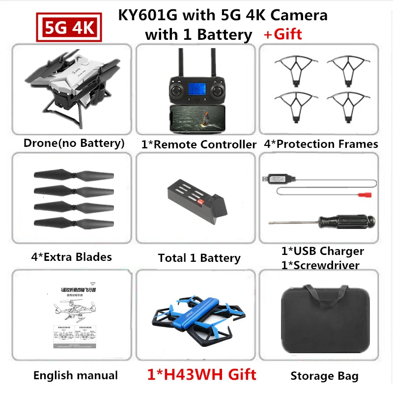 W4 4K Cam Carry Bag Радиоуправляемый Дрон KY601G gps Квадрокоптер с 5G 4K HD камерой 2000 м Дистанция управления Pro селфи следуем за мной Квадрокоптер Fly 20 минут - Цвет: W4 4K Cam Carry Bag