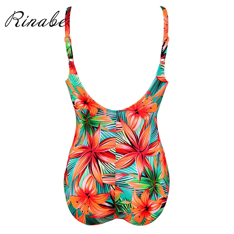 Rinabe Floral Print Swimsuit Female 2020 Bikini Baceless Slimming Swimwear Women Bathing Suit Monokini One-Piece-Suit Bobysuit |