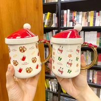 cartoon cute christmas hat ceramic cup with gold handle gift cup creative coffee mug with lid christmas gift coffee cup