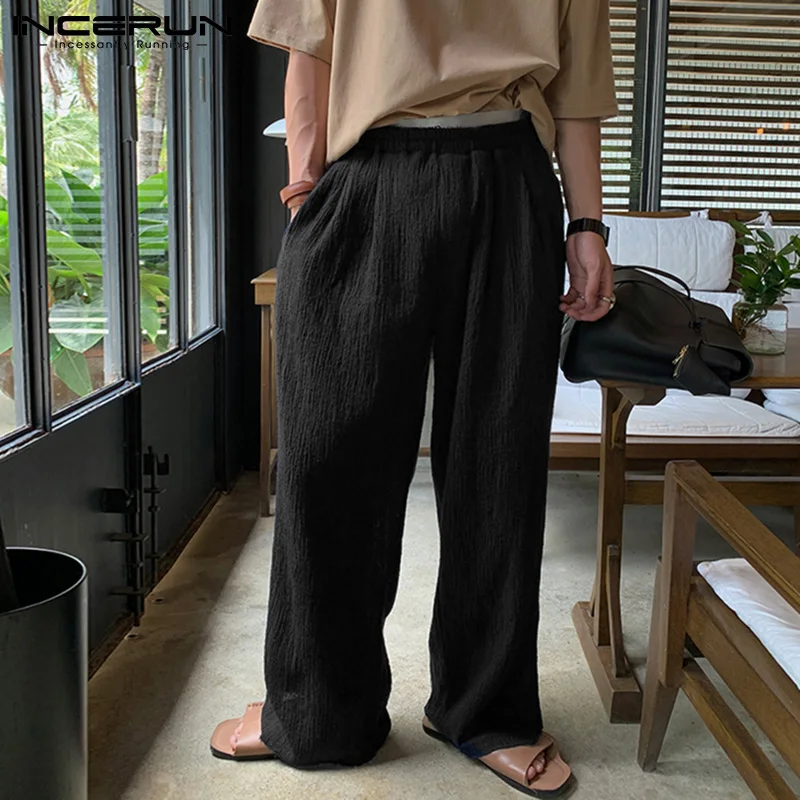 

Men Pants Joggers 2021 Elastic Waist Streetwear Solid Color Loose Vintage Trousers Men Pockets Casual Wide Leg Pants 5XL INCERUN