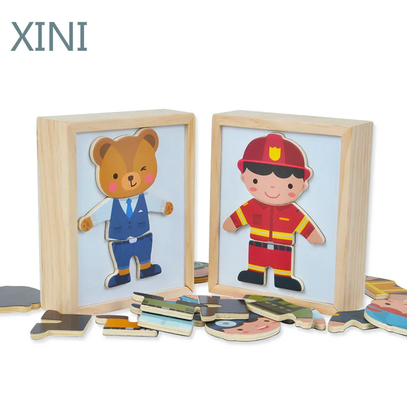 

Magnetic Cartoon Bear Change Clothes Children Wooden Toy Puzzles Kids Educational Dress Changing Jigsaw Puzzle toys for children