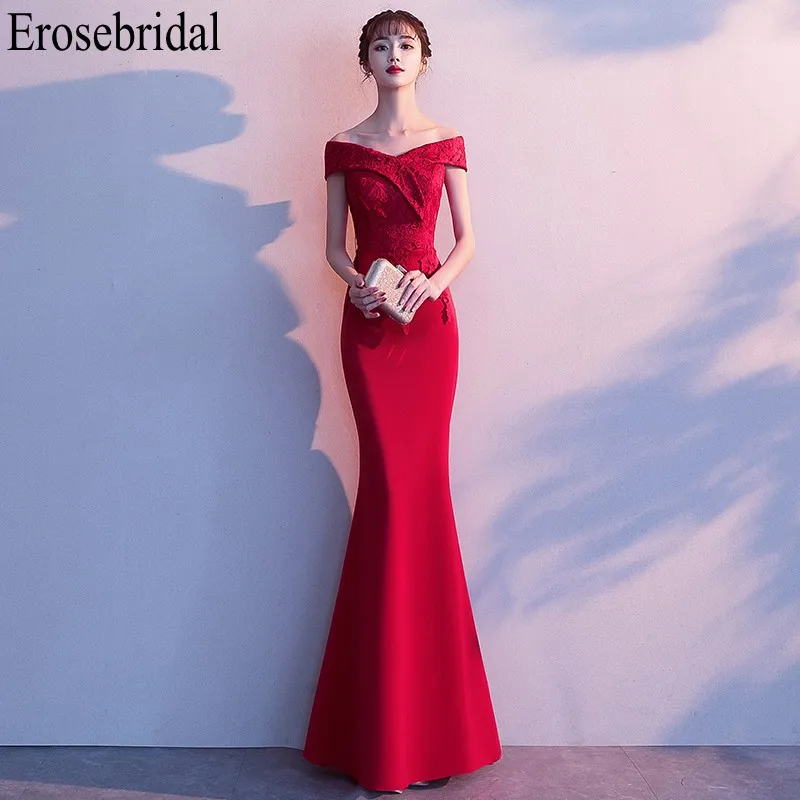 Женское длинное вечернее платье Erosebridal красное элегантное кружевное с открытыми