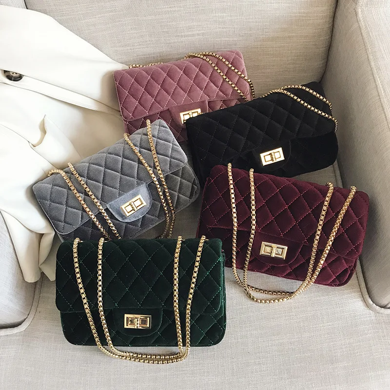 

Velvet bag female new wave shopper evening party tote simple chain small square bag fashion one-shoulder messenger bag