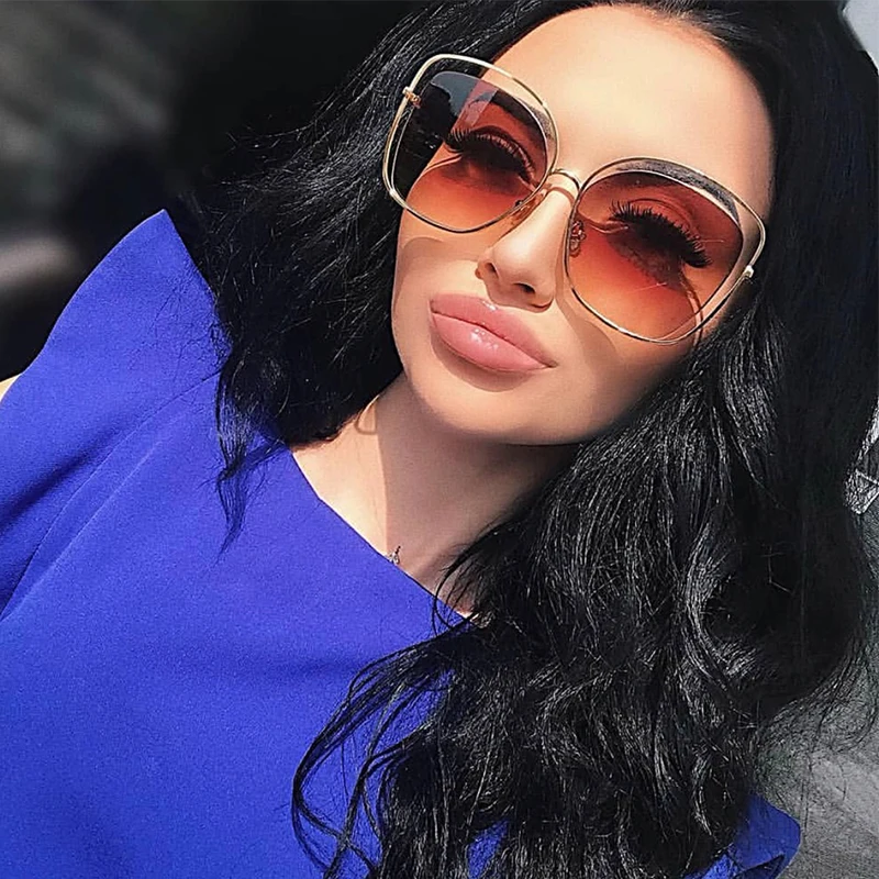 Женские солнцезащитные очки кошачий глаз брендовые в оправе из сплава с бабочкой