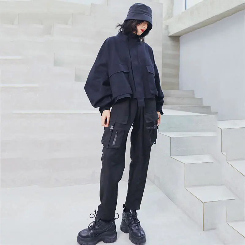 XITAO Harajuku стиль короткие теплые пальто и куртки для женщин стоячий воротник Черная куртка винтажная уличная верхняя женская XJ2098
