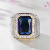 2021 new fashion big blue rings for men silver plate zircon stone vintage women unisex retro carving knuckle finger midi jewelry
