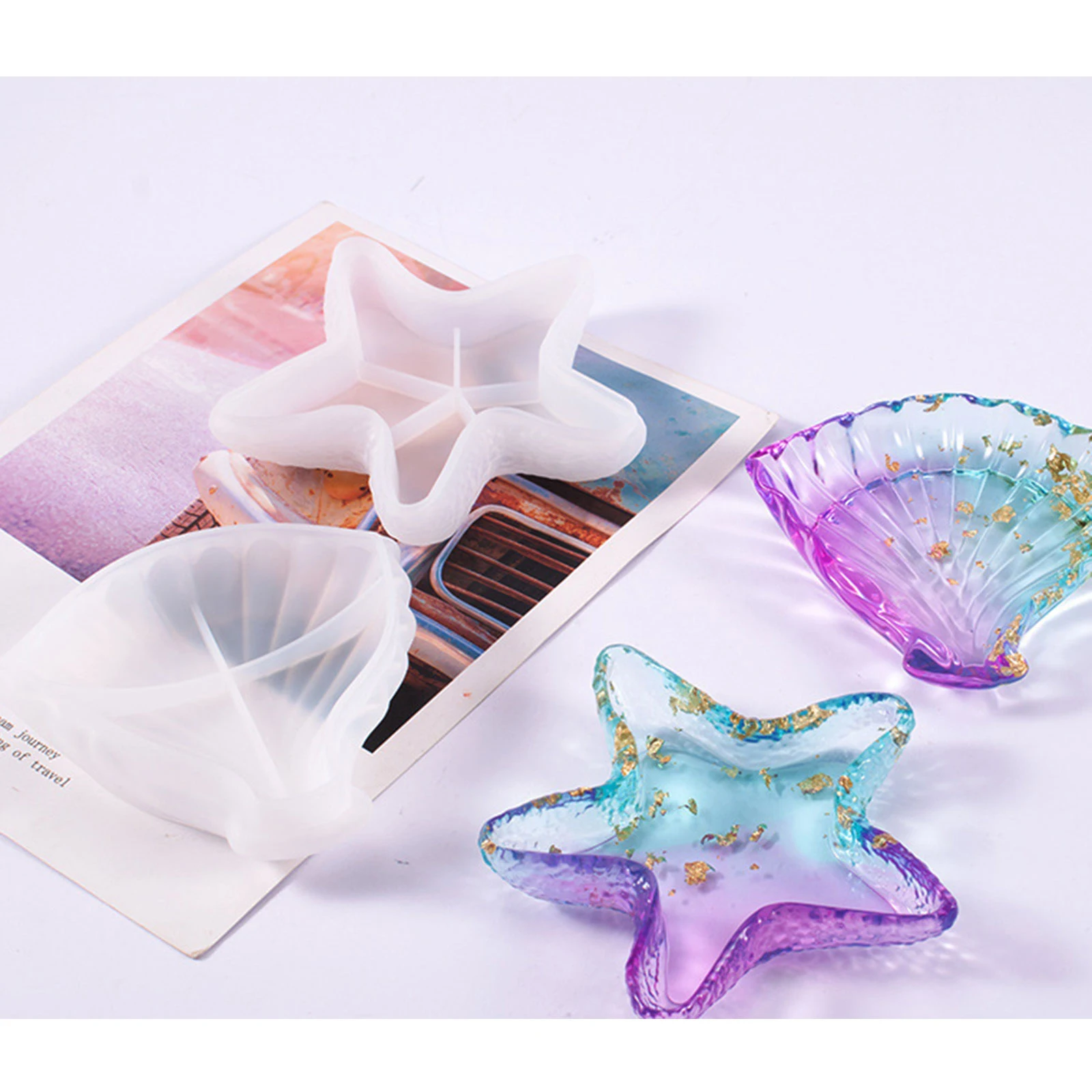 

Silicone Resin Mold For Jewelry Making Dish Star Fish Leaf White Epoxy Casting Molds DIY Jewelry Storage Earrings Crafts Tools