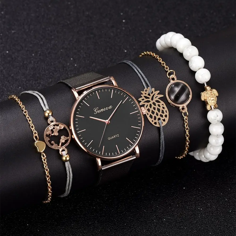 6 шт./комплект женские часы модные наручные роскошные с браслетом простые Прямая