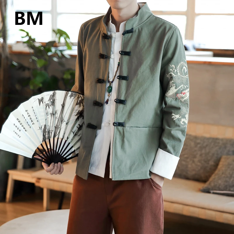 2020 одежда в китайском стиле с вышитым драконом костюм Тан пальто Мужская Ретро