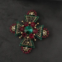 morkopela baroque red rhinestone cross brooch pin metal big brooches for women vintage pins clothes scarf clip jewelry
