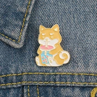 fun personality shiba puppy pendant brooch for woman badge shirt enamel pin brooches for men metal pin jewelry accesorios