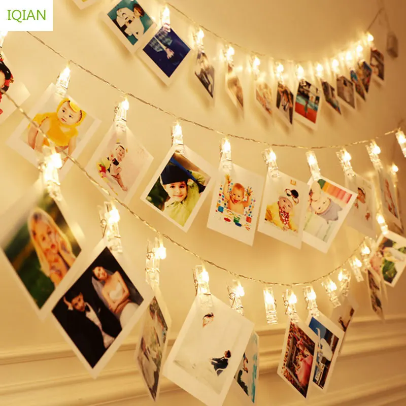 Рождественские украшения IQIAN для дома фото световая гирлянда с зажимом 1 м 10 огней