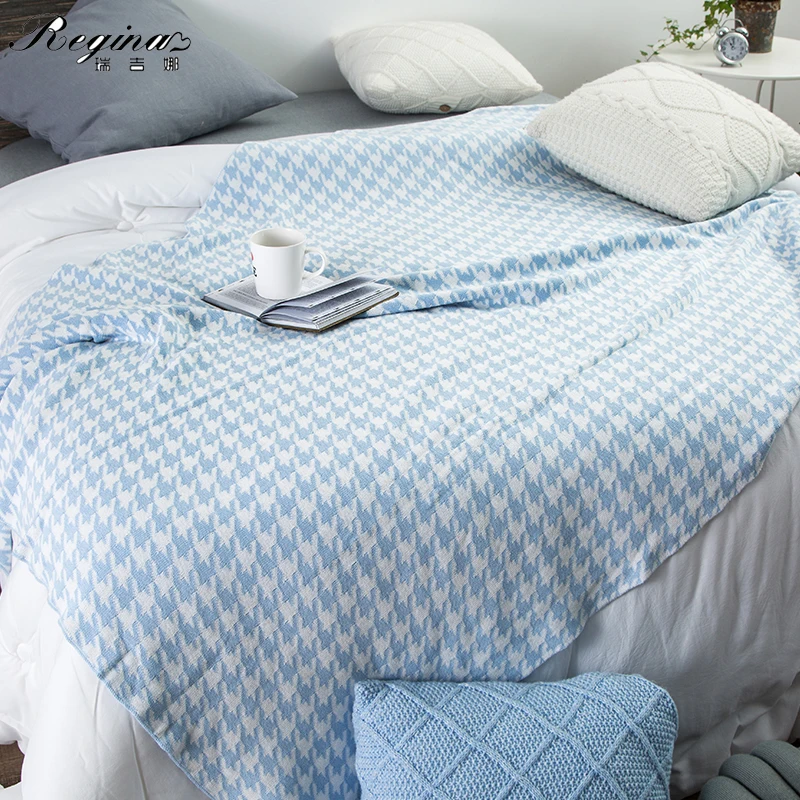 REGINA Knitted Blanket Summer Outdoor Picnic Fashion Houndstooth Pattern Women Shawl Home Decor Bedspread Sofa Cover | Дом и сад