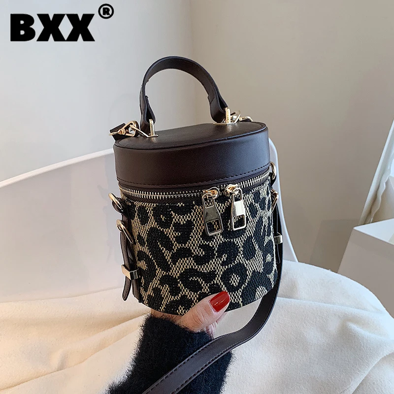 

[BXX] Woman New Barrel-shaped Leopard Handbag PU Leather Personality All-match Crossbody Shoulder Bag Fashion Tide 2021 GF1138