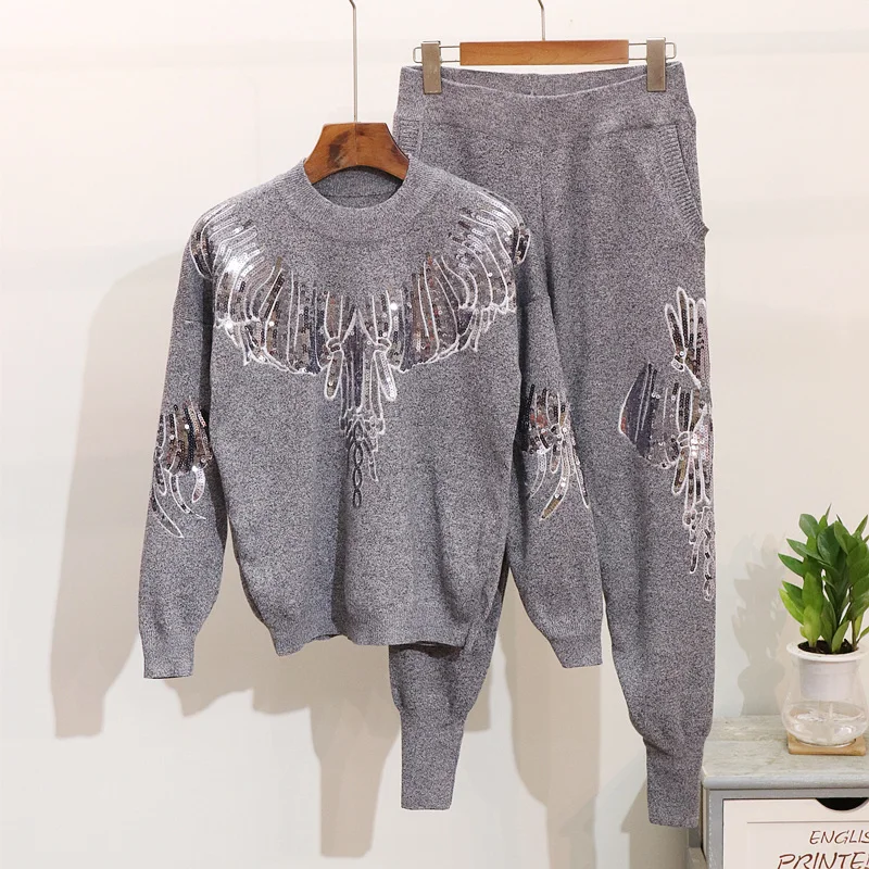 Женский джемпер с вышивкой и блестками трикотажный комплект из двух предметов