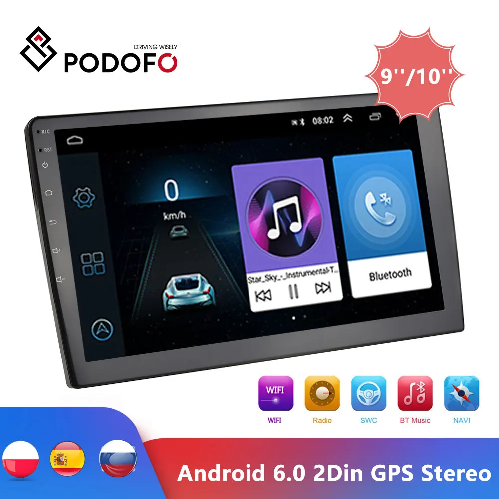 Автомагнитола Podofo 2DIN 9/10 дюйма GPS Bluetooth Wi Fi|Автомагнитолы| |