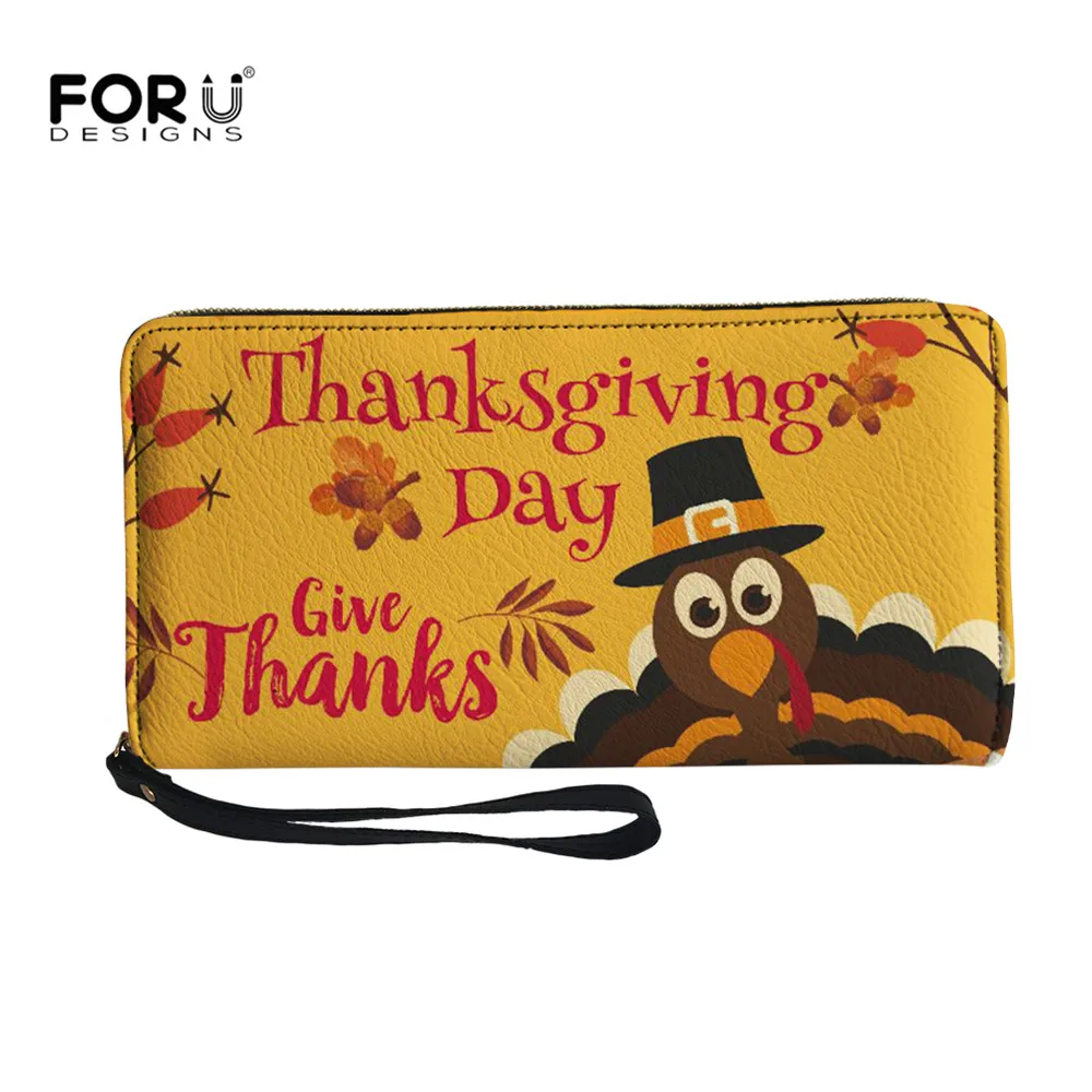 

FORUDESIGNS, милый мультяшный Кошелек из искусственной кожи с изображением индейки на День Благодарения, женские чехлы на молнии, Модный Роскошн...