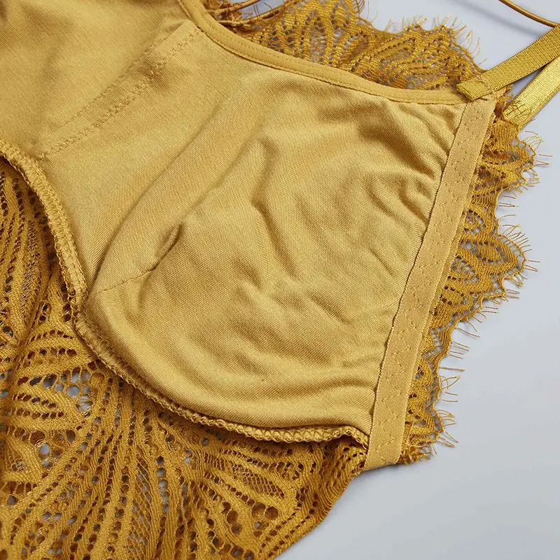 Кружевной топ Camisole женское нижнее белье Обворожительные реснички кружева красота обратно мягкий Выдалбливают Джемпер