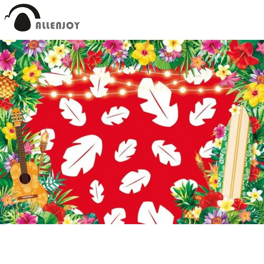 

Allenjoy Summer Tropical Birthday Party Backdrop Flowers Pineapple Ukulele Baby Shower Red Newborn Photoshoot Background
