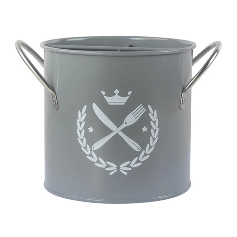 

Metal Caddy Utensil Holder with 4 Compartments Rustic Farmhouse Kitchen Storage Bin Chopstick Basket Fork Drying Rack