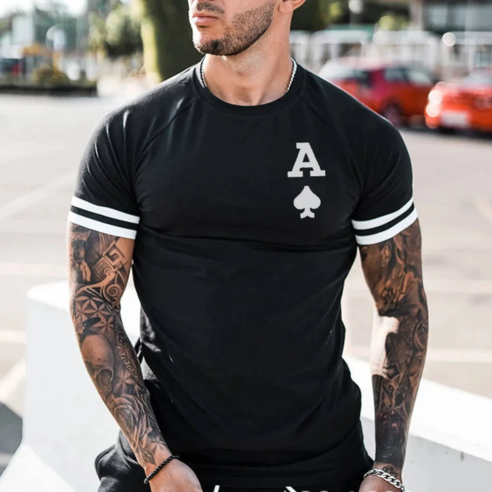 

Western Style T-shirt Fashion Color Contrast Color Contrast Poker A Printing Loose Casual Breathable Round Neck Summer 2021