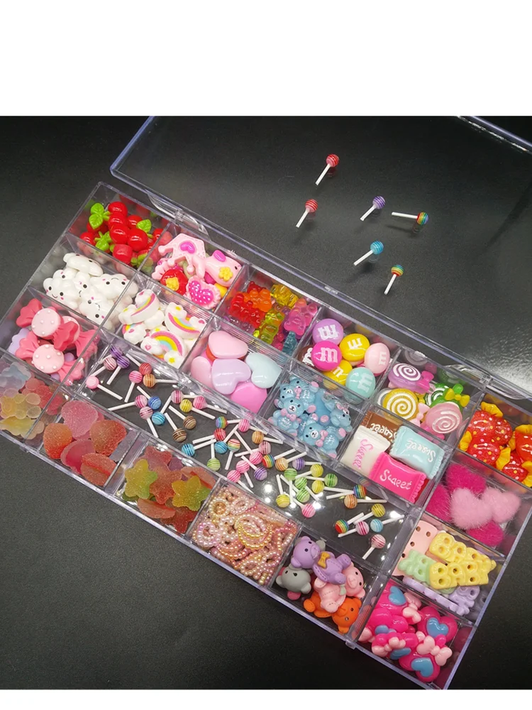 One Box 2022 New Design Kawaii Accessories Resin Nail Art Charms Flower /Gummy Bear/Cnady/3D Nail Art Decorations Rhinestones