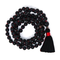 8mm natural lava stone 108 beads handmade tassel necklace unisex healing yoga chakra lucky prayer religious